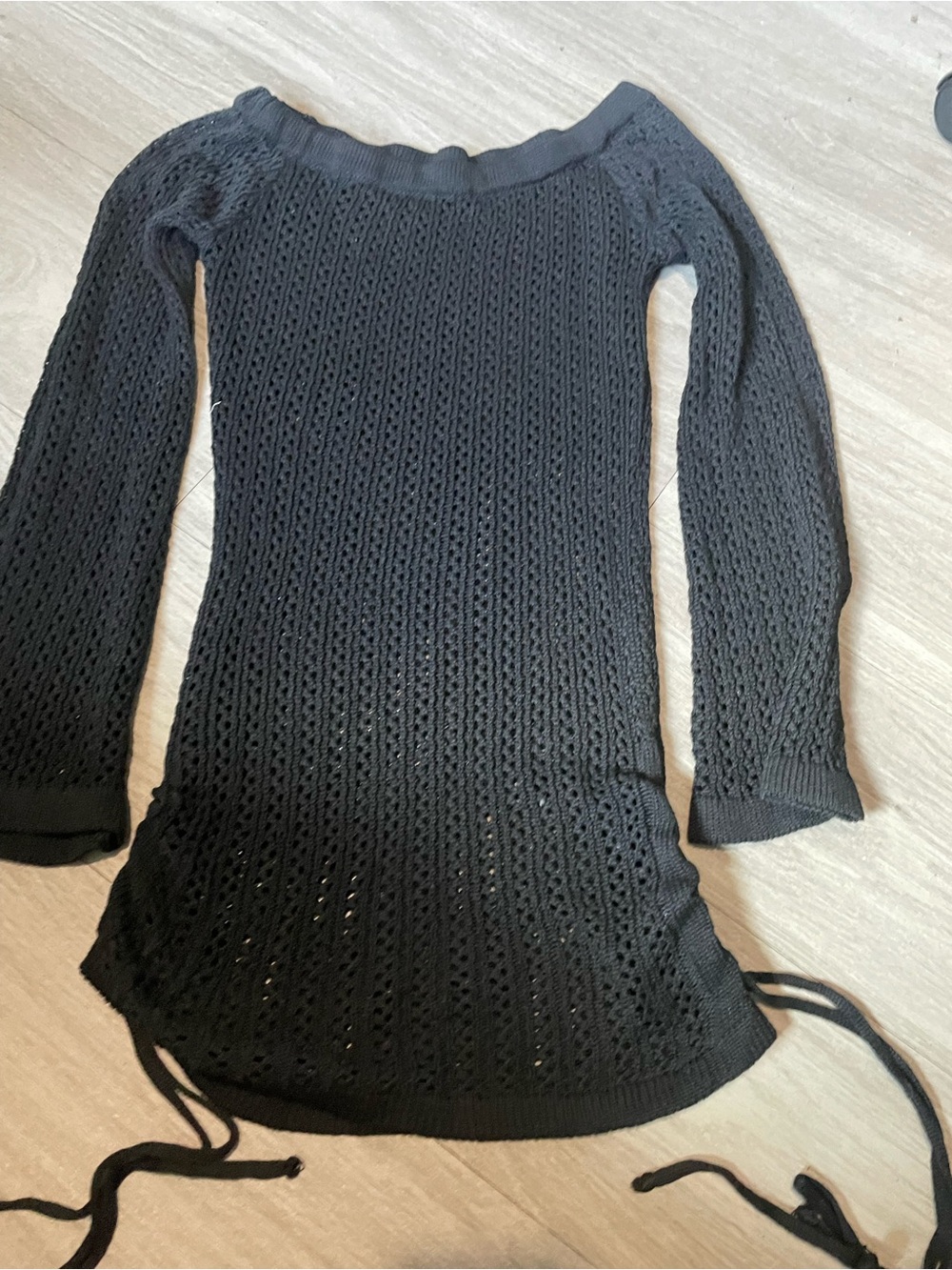 SHEIN Black Open-Knit Off-Shoulder Mini Dress